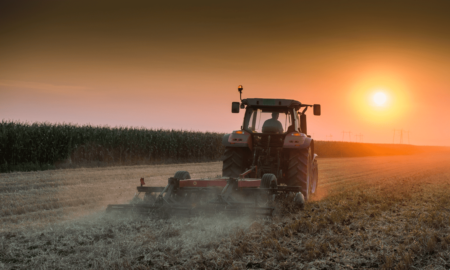Full expensing: images shows farm machinery in a field at sunrise